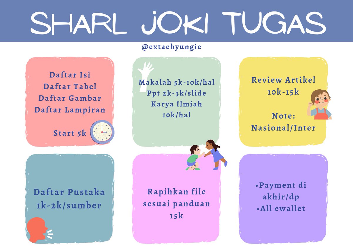 ggukiespace's tweet photo. [HELP RT]

open joki tugas
bisa rush order
• daftar isi/tabel/gambar/lampiran
• daftar pustaka 1k/sumber
• review artikel
• makalah 5k/hal
• rapihkan skripsi sesuai panduan

#bealanja #jokitugas 16 https://t.co/sJGVdXVYnz