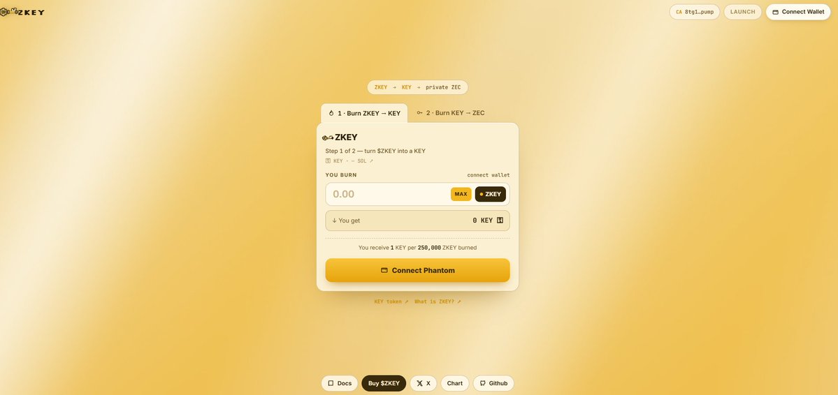 ZKEYxyz's tweet photo. What is ZKEY?

Burn a memecoin. Get a KEY. Exit in private ZEC.

No bridges, no disguises. The coin is burned and the value leaves through Zcash's shielded pool.

ZKEY → KEY → private ZEC

8tg1ZDKuTsrohBbdW7ix3NJsmAmfk79Wj6AfHQdxpump
https://t.co/zx1R6ir7NF https://t.co/bHqVzB1ohE