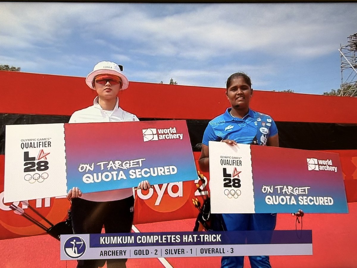 SportzDaily_IN's tweet photo. GOLD FOR INDIA — AND A TICKET TO LA 2028! 

India wins Women’s Recurve Archery GOLD after a thrilling 5-5 final, sealing victory in the shoot-off!

ASIAN GAMES CHAMPIONS
LA 2028 OLYMPIC QUOTA SECURED

A golden moment for Indian archery! 

#AsianGames #AichiNagoya2026 #LA28 https://t.co/MWXpbhejk4
