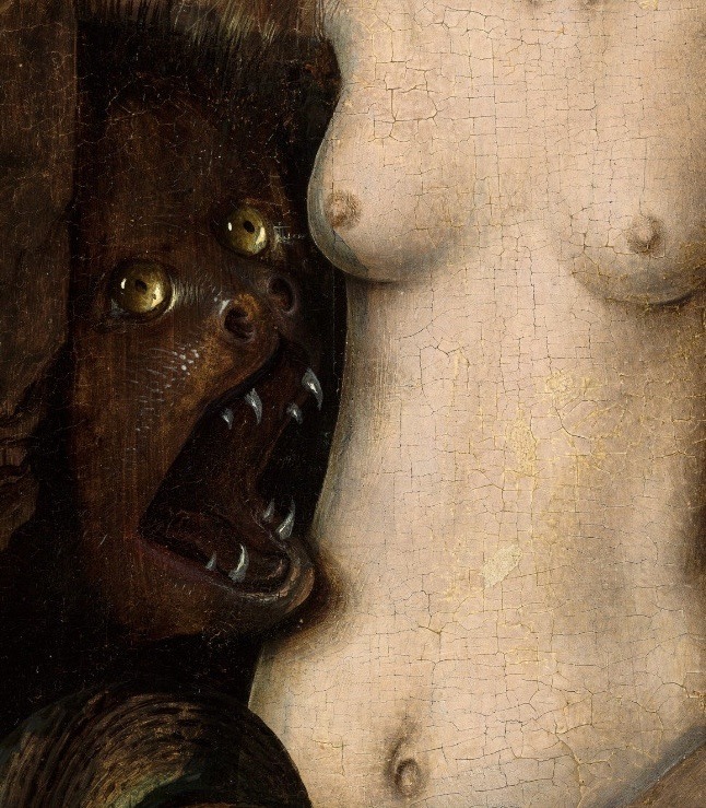 archaeologyart's tweet photo. Details: the Fall of the Damned, c. 1468, by Dirk Bouts. https://t.co/bGYUdTNmbr