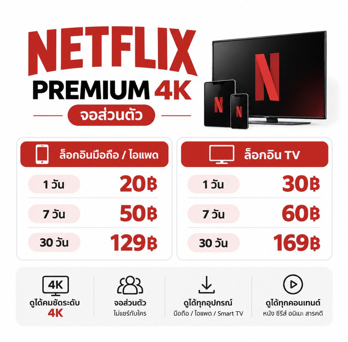 hicrayonjma's tweet photo. 𝗡𝗘𝗧𝗙𝗟𝗜𝗫 𝗣𝗥𝗘𝗠𝗜𝗨𝗠 𝟰𝗸

🛒 สนใจจิ้มหน้าโปรไฟล์ได้เลยนะคะ

.ᐟ จอส่วนตัว
.ᐟ มีแบบรับเคลมให้เลือก
.ᐟ ดูแลตลอดการใช้งาน

#หารnetflix #netflixราคาถูก #หารเน็ตฟลิกซ์ #เน็ตฟลิกซ์ราคาถูก https://t.co/RFanjcQJHy