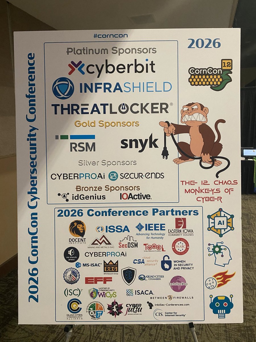 infrashieldinc's tweet photo. CORNCON DAY 2: The InfraShield team is talking critical infrastructure, OT security, and how cyber risks reach the modern farm. 🐒

#CORNCON #Cybersecurity #CriticalInfrastructure #OTSecurity #InfraShield https://t.co/dCU7xyHQxd