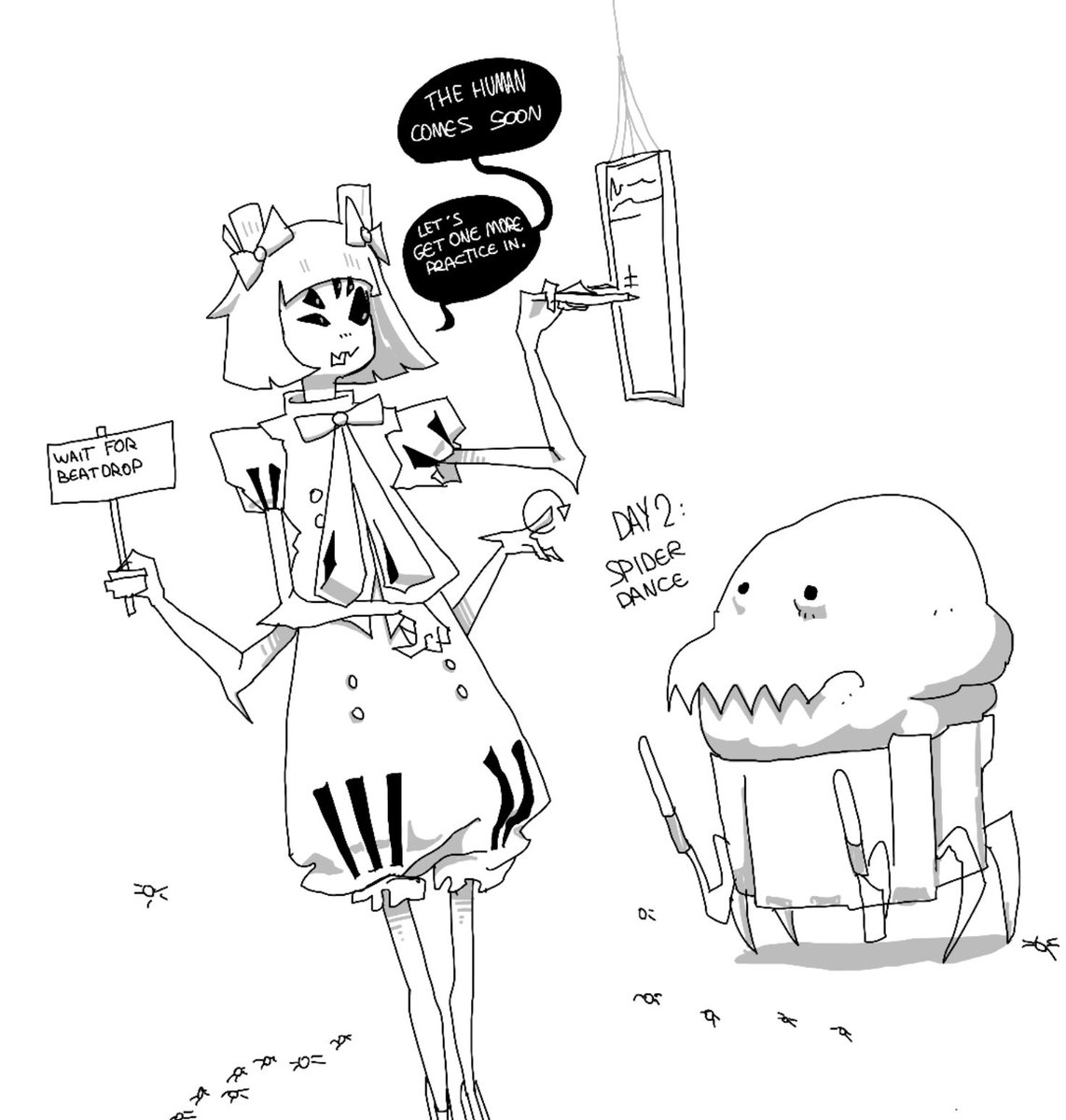 vraenee's tweet photo. Day 2 of muffetober: spider dance (practice) https://t.co/hQ2vBSe68i
