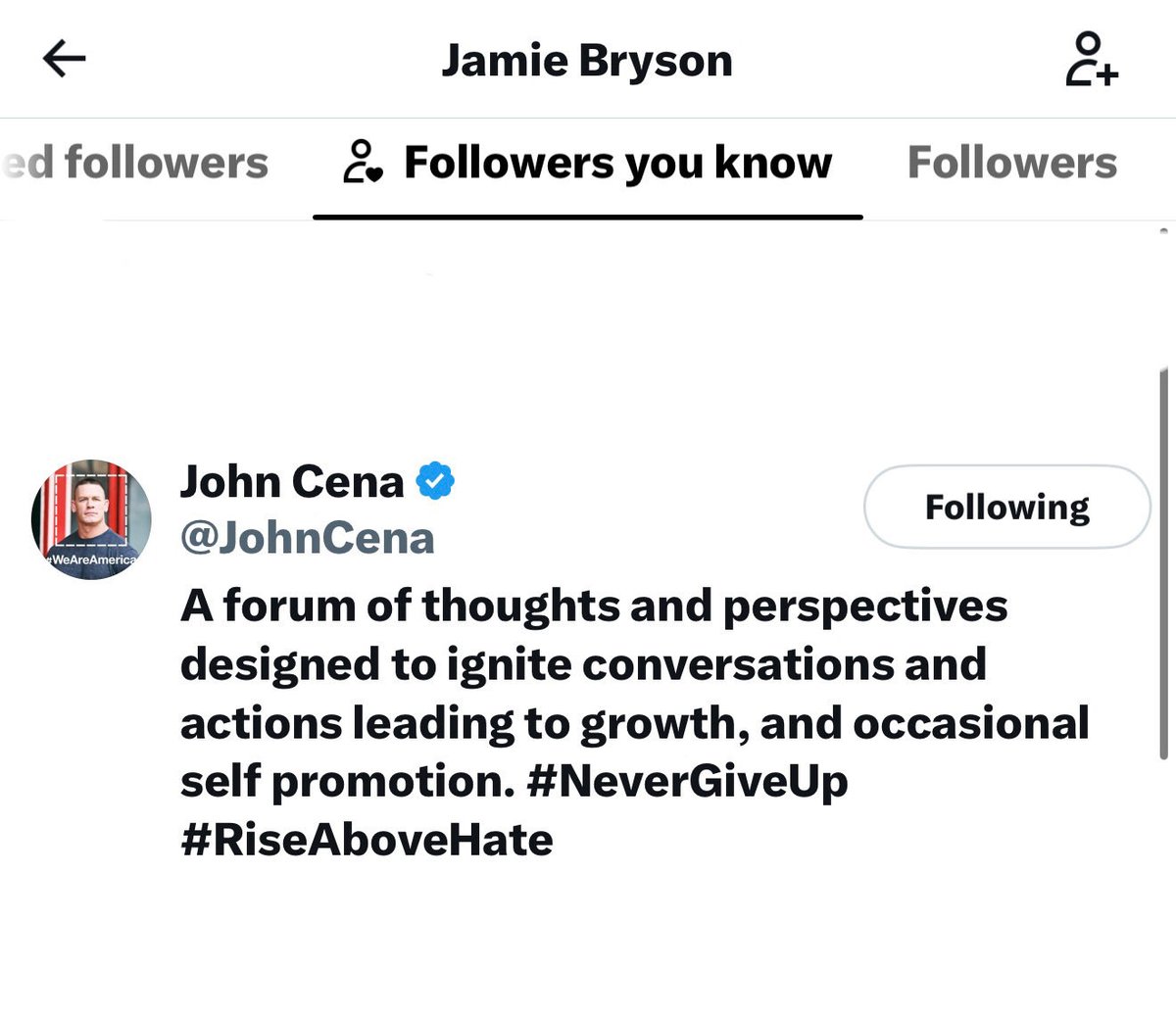 jadamct's tweet photo. @deaglanmcc Surely this cannot be the real John cena following him 😭 https://t.co/s2unx3pjMn
