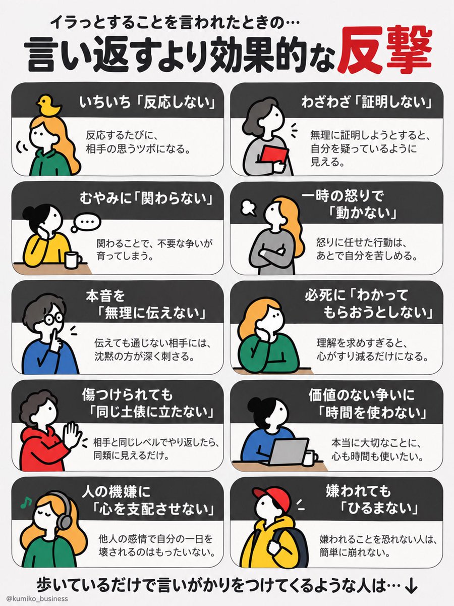kumiko_business's tweet photo. 言い返すより、ずっと効く大人の反撃。 https://t.co/3lWL2MC0vm