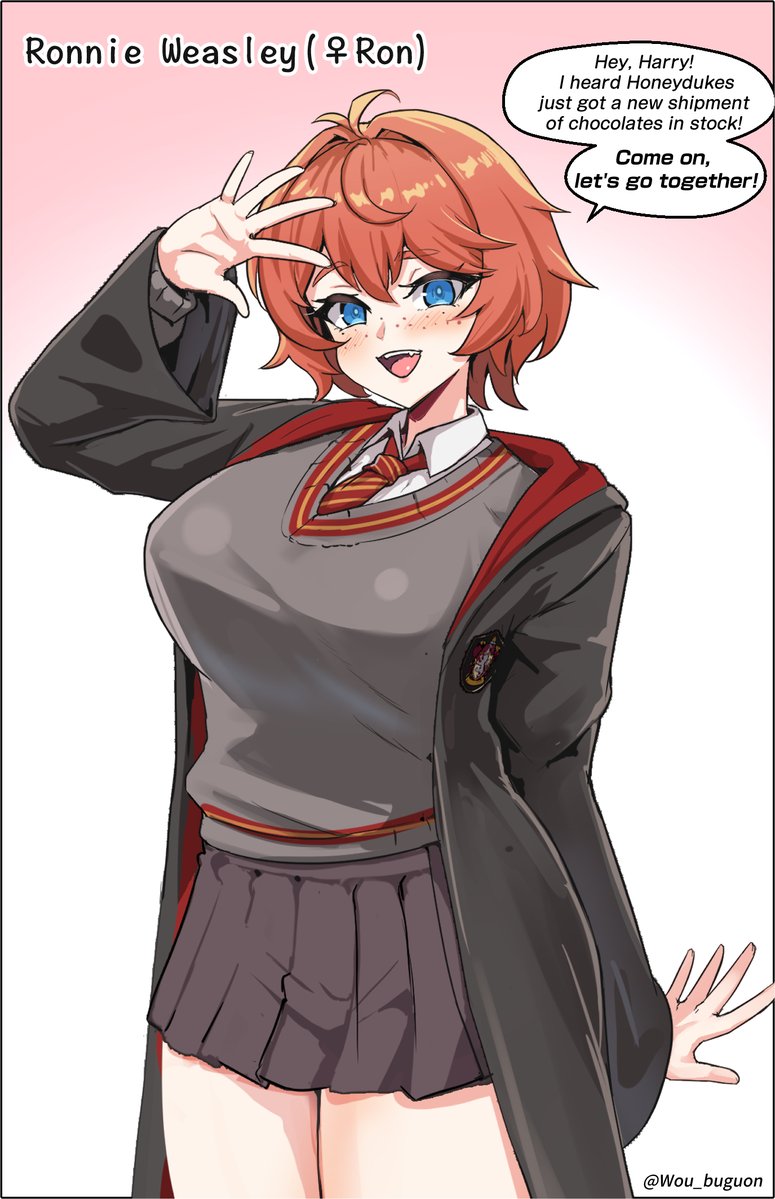 Wou_buguon's tweet photo. Genderbent Draco is super popular lately, so I hopped on the trend and drew genderbent Ron

#HarryPotter #genderbend #fanart https://t.co/apfXSib00G