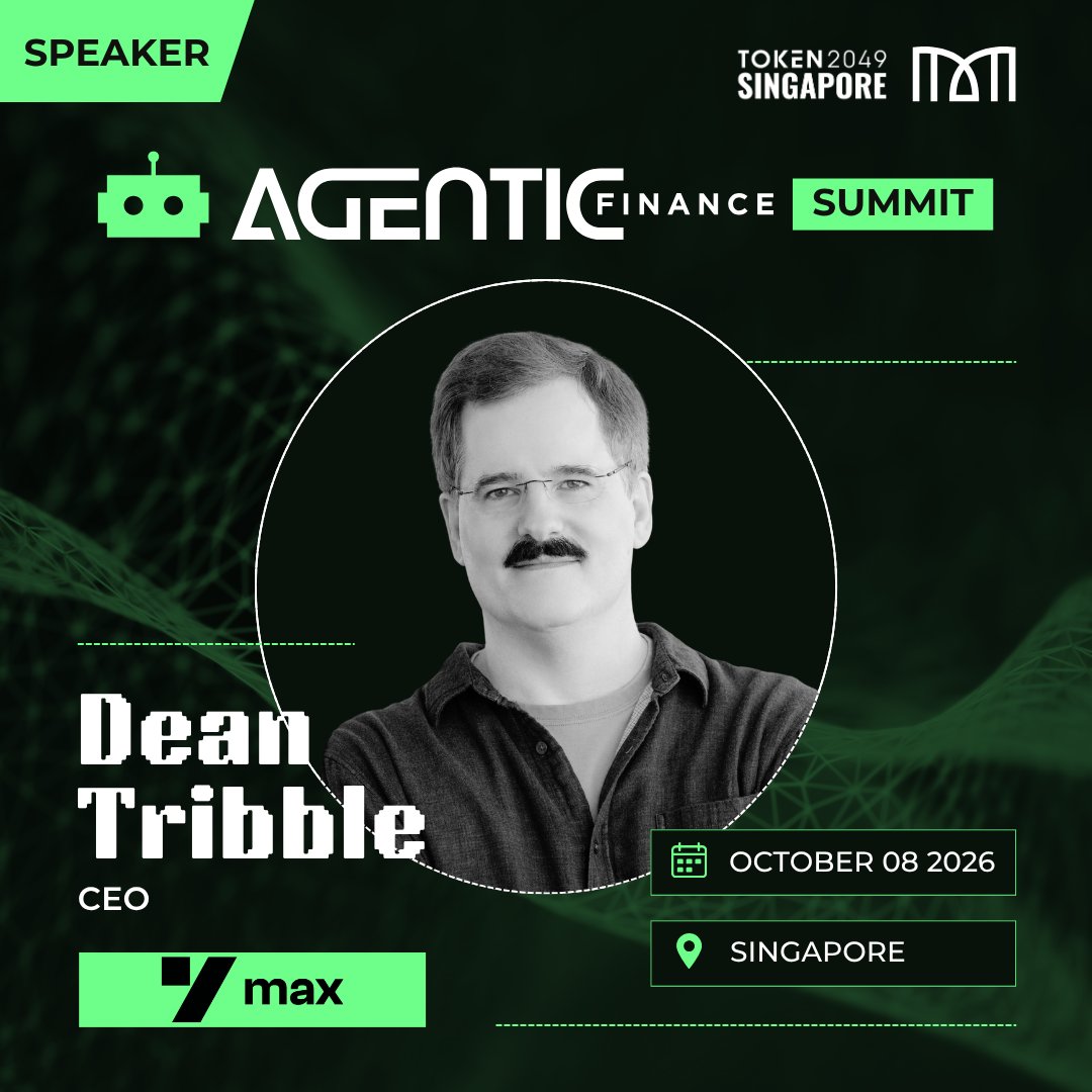 afinancesummit's tweet photo. Capital is becoming programmable. Execution has to keep up.

Welcome @Ymaxapp  / @agoric  to Agentic Finance Singapore.

YMAX turns complex cross-chain DeFi workflows into coordinated execution from one signature.

@DeanTribble  joins us Oct 8. 🇸🇬

#AgenticFinance https://t.co/5bO0E7l8J4