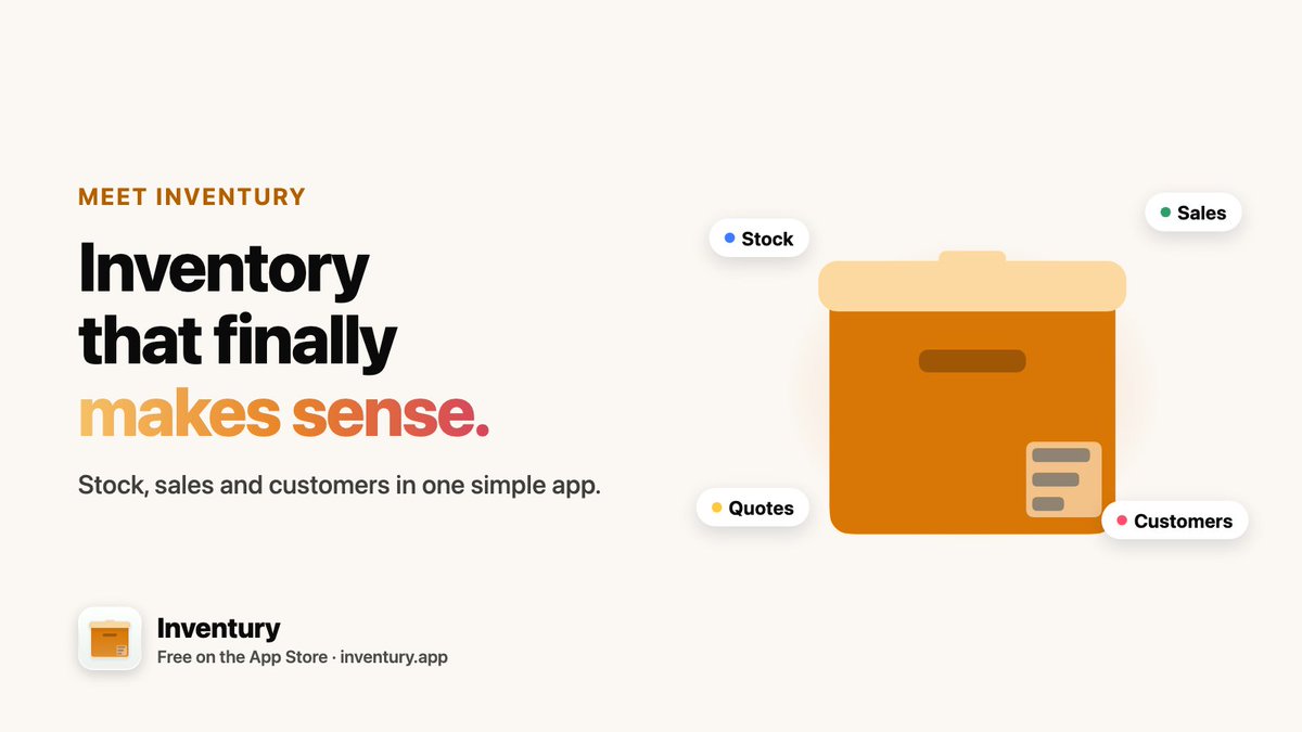 InventuryApp's tweet photo. Meet Inventury: inventory that finally makes sense Stock, sales and customers in one simple app for iPhone, iPad and Mac. Built for small shops that are done with notebooks and spreadsheets. #smallbusiness #inventory #iphoneapp #shopowner https://t.co/jmvRGLh9JM