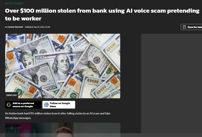 PetaISol's tweet photo. A $100,000,000 bank heist just happened and the robbers used AI Agents to break into the bank

Getting reported on a lot , Dexerto already wrote an article, going to post about it soon on X - https://t.co/PjOa7B7oYs
https://t.co/hdimf7HgMN https://t.co/6zZwTuxDHF