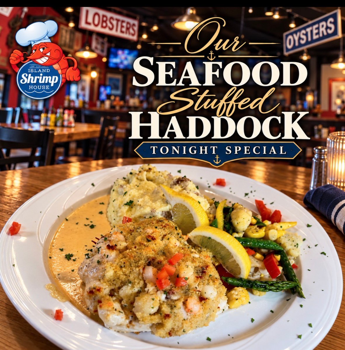The_Shrimp_Pimp's tweet photo. Our Seafood-Stuffed Icelandic Haddock
Prepared with homemade seafood stuffing, including crab, shrimp, and scallops, served with Chef's sides
The Original Island Shrimp House
12902 S LaGrange
Minutes North of Orland Square Mall
708-923-6646
#BakedCod #FishNChips #Mussels https://t.co/FunAfm1ThA