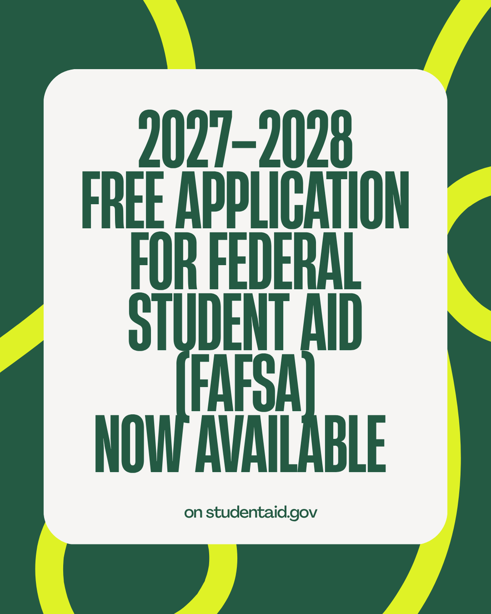 UOregonFinAid's tweet photo. 📣 ¿Ya estás planificando para el año académico 2027–28? ¡La FAFSA para 2027–28 ya está disponible! Completa tu FAFSA en https://t.co/sW3V6Qq1Lf para adelantar el proceso de ayuda financiera para el próximo año académico. 🎓💚
#UOFinAid #OSFAS https://t.co/cUdR04x5ZG