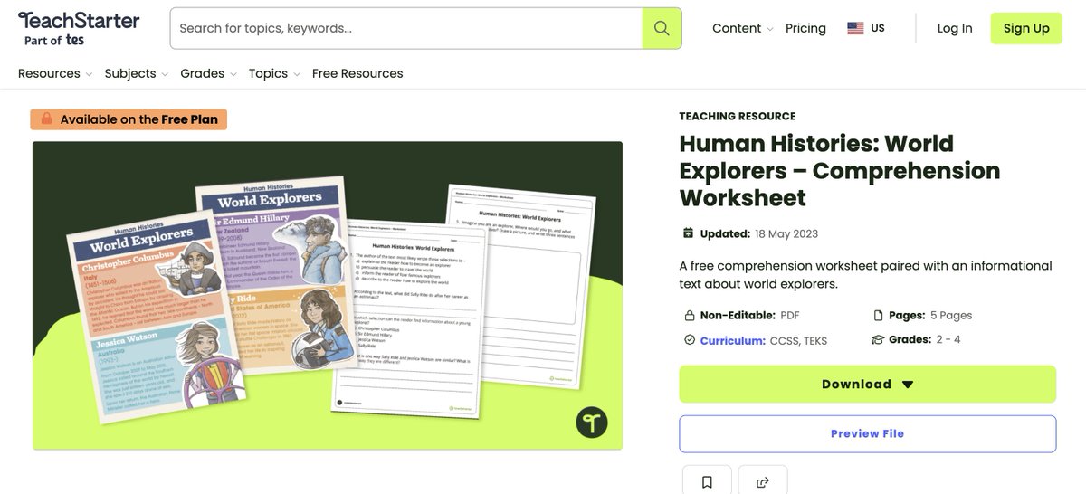 BNieves228's tweet photo. On TeachStarter, I came across the lesson activity for World Explorers. I would use this resource that students would learn about the important explorers and read with an understanding about them. It would be an excellent addition to any lesson on this topic. #EdTechECC https://t.co/fGxv7pHfEI