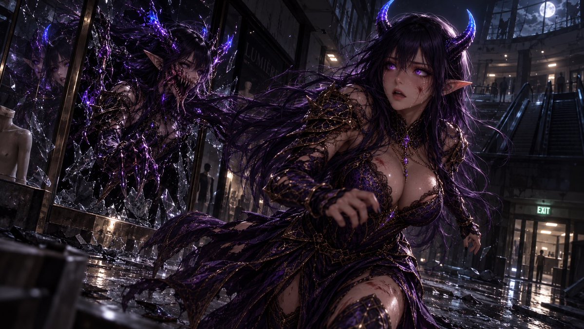 Purple8419's tweet photo. This came out great Voxxi! She looks terrifying 😅💜💜 Please see original creator’s post below for prompt 💜 #AIart️️️️️️️️️️️️️️️️️️️️️️️️️️️️️️️️️️️️️️️️️️️️️️️️️️️ https://t.co/ttYk6cI43D