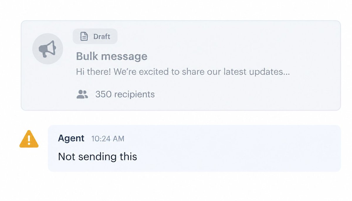 risemoreai's tweet photo. A founder handed his GTM to an agent. Best log entry: about to bulk-message 350 dealers from his own WhatsApp, it stopped him over the ban risk.
Posting, drafting and logging run alone. Sends, payments, cold messages wait for his yes.
His write-up, his product. https://t.co/X4IUkSDJSn