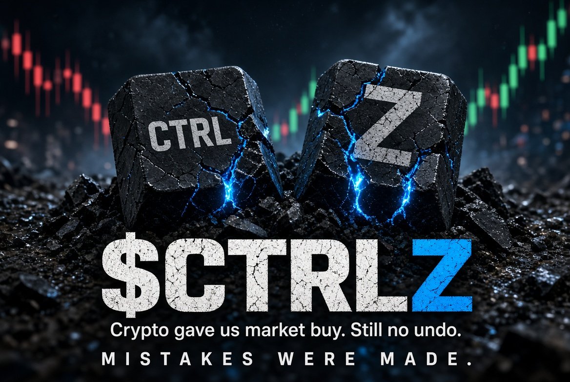 dvrkmatt3r's tweet photo. Crypto gave us market buy, 100x leverage, and a Telegram admin named “Diamond.”

Still no undo.

$CTRLZ

Mistakes were made. https://t.co/wRj9uyvNRq