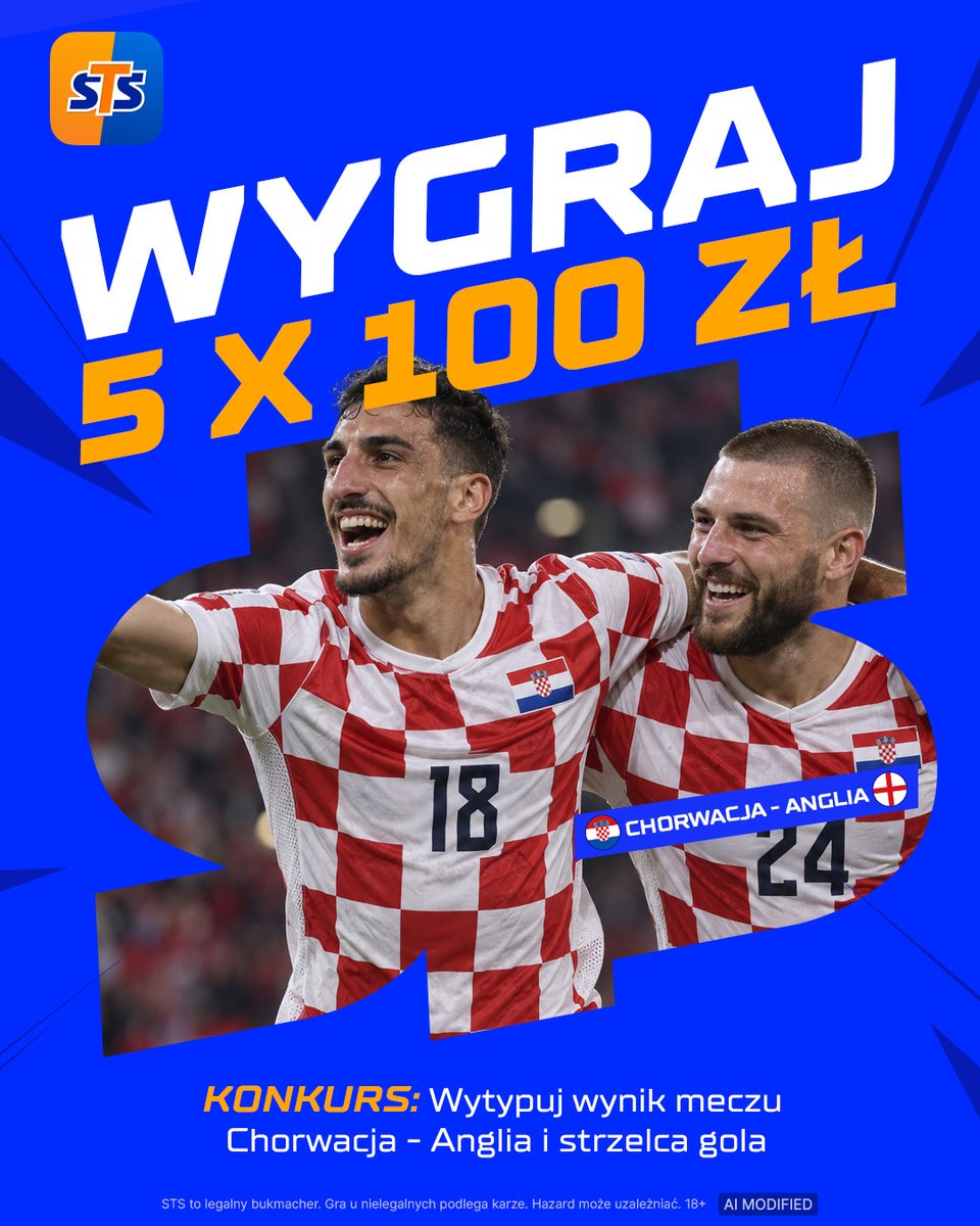 stspolska's tweet photo. KONKURS - CZAS START! 🚀

1. Zaobserwuj profil STS, polub i podaj dalej ten post
2. Wytypuj wynik i strzelca w meczu Chorwacja-Anglia
3. Typuj do 18:00

NAGRODY: 5x100 PLN bonus. POWODZENIA!