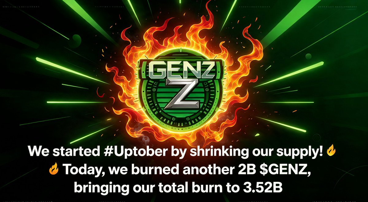 genz_green's tweet photo. We started #Uptober by shrinking our supply! 

🔥 Today, we burned another 2B $GENZ, bringing our total burn to 3.52B (0.35% of the total supply permanently removed in the dead wallet). More burns are on the way! 🚀

#GENZ #Cronos #Uptober #TokenBurn #CROfam https://t.co/KjpSv9Lsyg