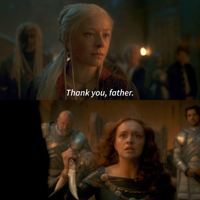 targaryenaeryn's tweet photo. @westerosies the night alicent got triggered by three words “thank you, father” 🤭 https://t.co/4r9kWzCu0M