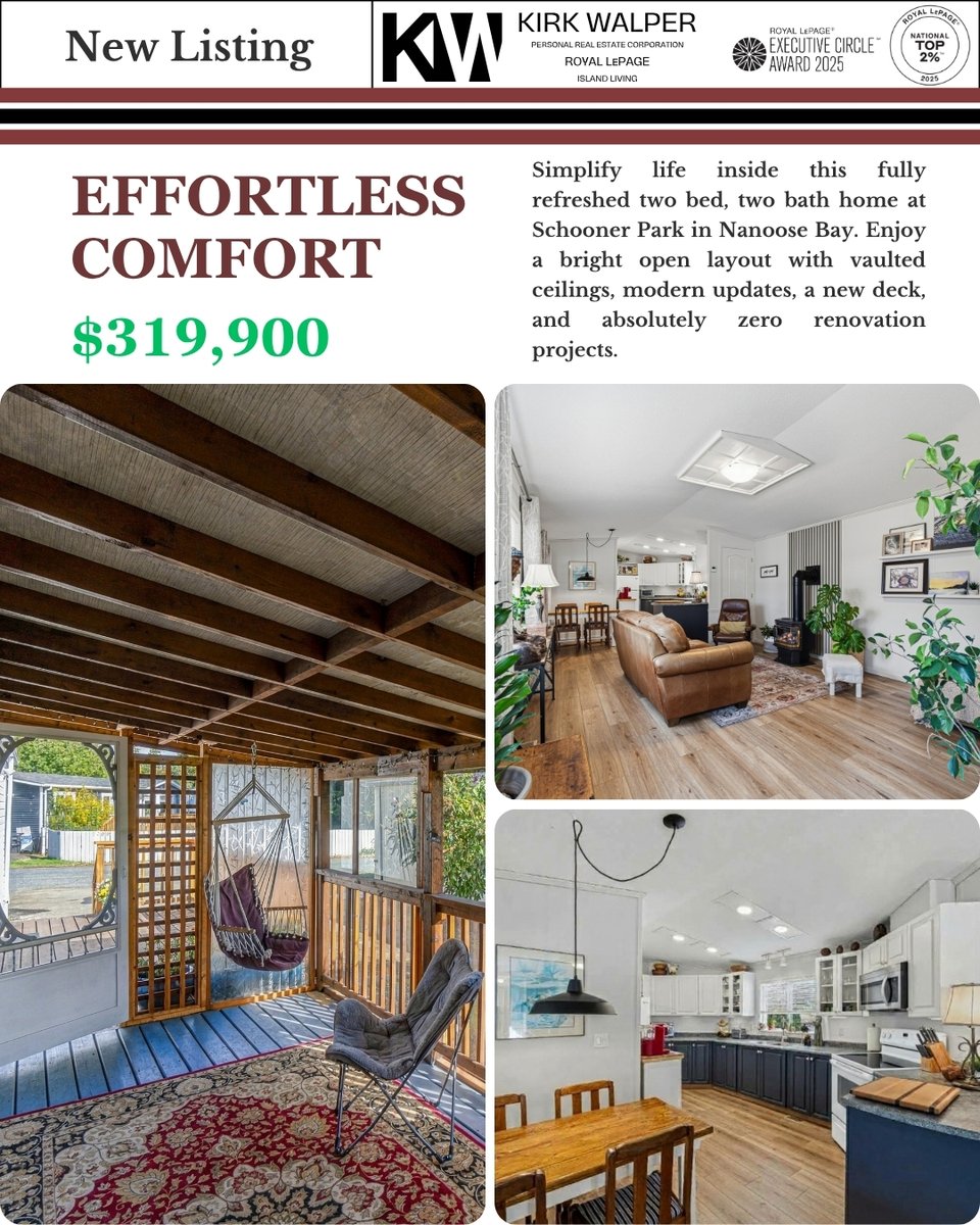 kirkwalper's tweet photo. Turnkey living in Nanoose Bay! ✨ This fully refreshed 2 bed, 2 bath home in the 55+ Schooner Park is move-in ready with zero renovation projects left to tackle.
📍 219-2465 Apollo Dr, Nanoose Bay
💰 $319,900
📞 250-228-4275
🔗 https://t.co/PMT7d1eDQR
#OwningOceanside #NanooseBayRealEstate #VancouverIslandRealEstate #MoveInReady