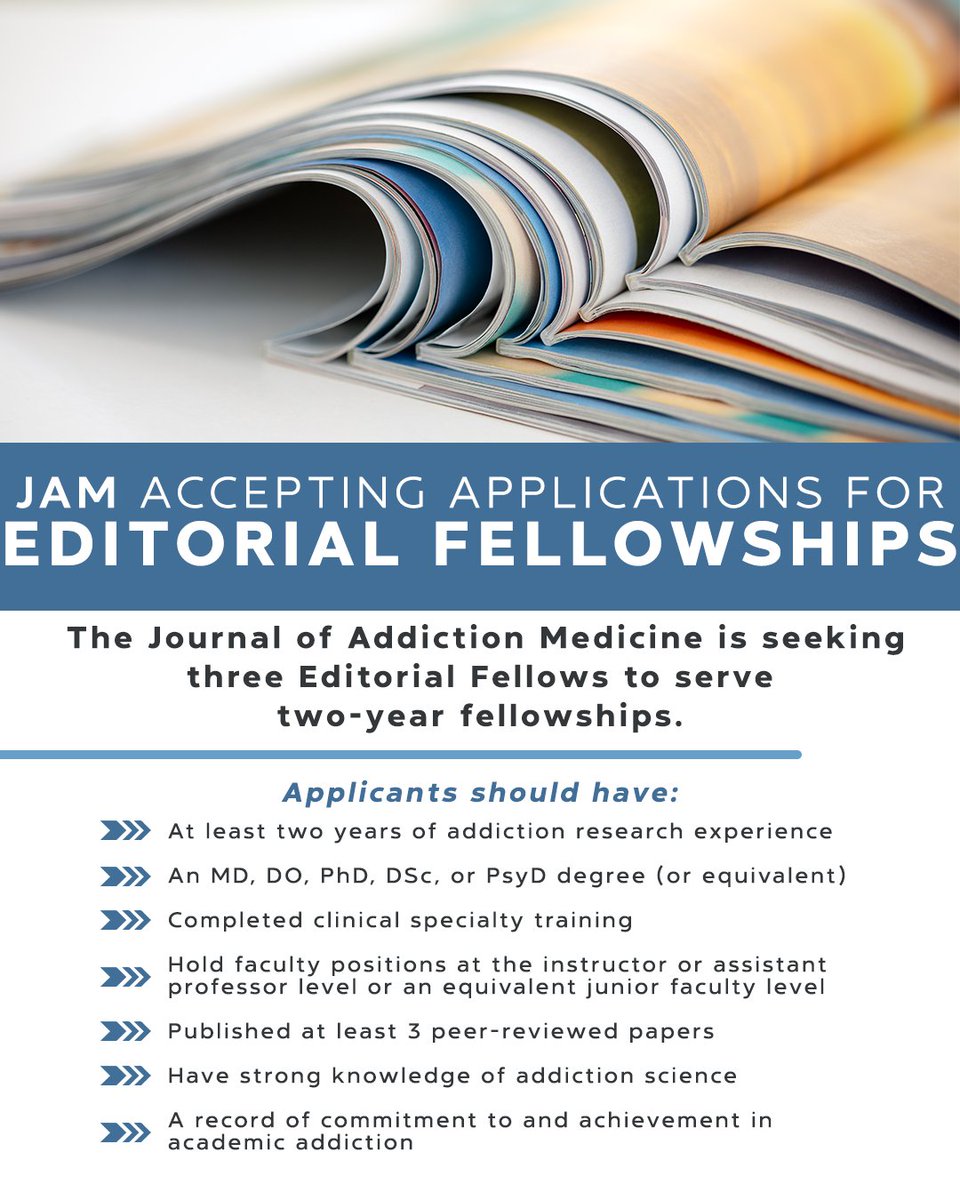 ASAMorg's tweet photo. Learn more and apply now >> https://t.co/3c4VezMzpC 

#ASAM #JAM #JournalOfAddictionMedicine #AddictionMedicine #AddictionTreatment https://t.co/tEcDi7sg9O