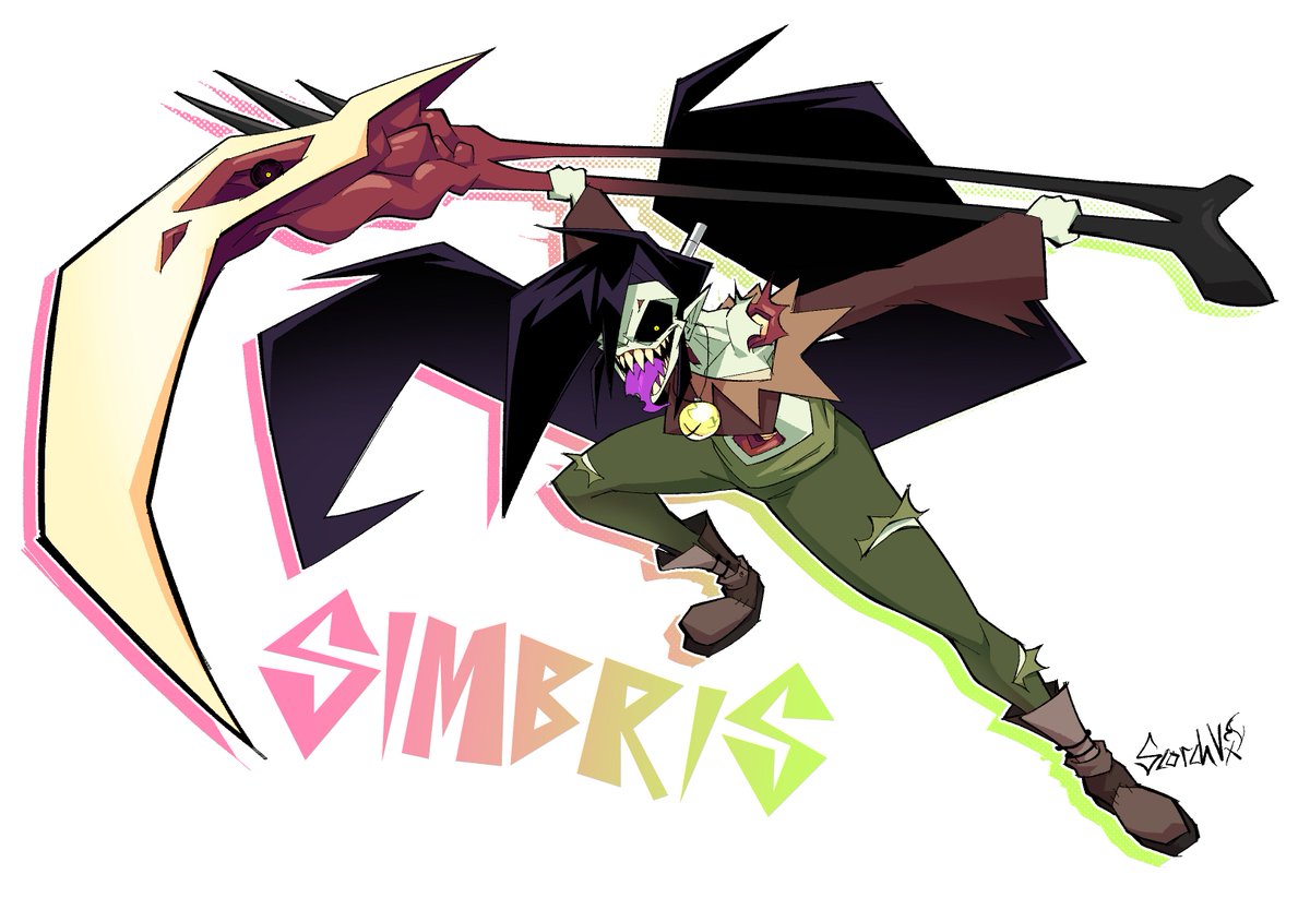 ScorchVx's tweet photo. Starting off Spooky Month with a pose redraw of my oc, Simbris Splitgash! 

She's the current unhinged leader of her team Scavenger Crew (she named it, no one else), looking to make mincemeat out of any poltergeist that dare cross her path...

#ThatDamnedReaper #digitalart #OC https://t.co/Jx57MGnrrj