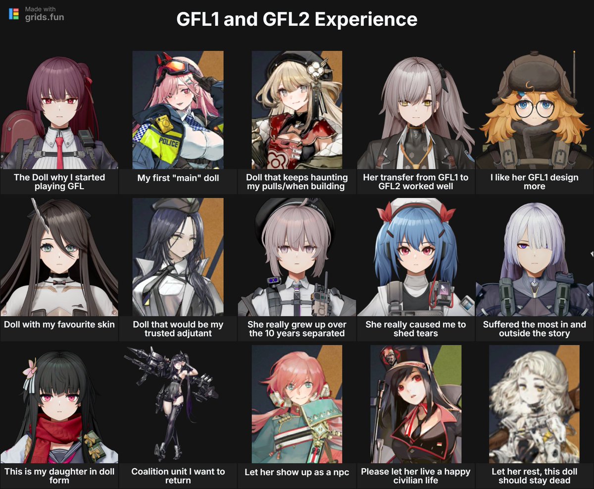 james63636_'s tweet photo. Hi everyone new grid just dropped!
I´m done with uploading all dolls from both games, once again all pics taken from the IOP wiki, so I wanted a reason to use them!
Not sure if I make this a bi-weekly thing, but feel free to share questions you want to see. https://t.co/IG4Cks2WHl
