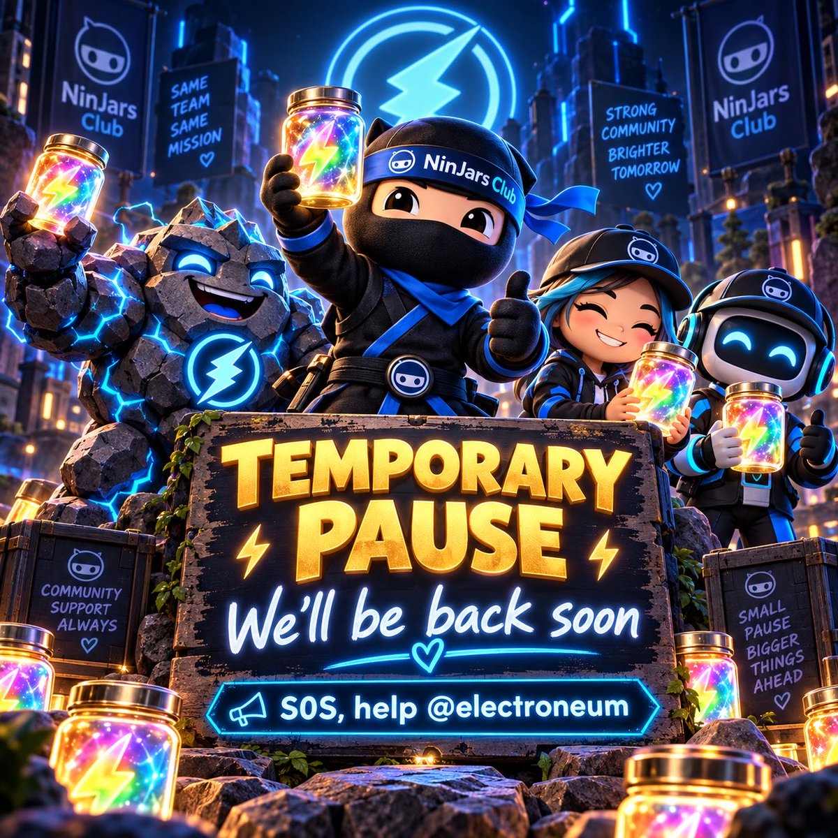Ninjars_'s tweet photo. Hey NinJars Club! 🥷🫙

We’ve got some mixed news to share.

There is a chance NinJars may temporarily pause at the end of October.

The important word here is temporarily. ❤️

We’ve been waiting for an uplift in $ETN, or potentially some support from @electroneum, to help us keep everything running sustainably.

At the moment, NinJars is costing us over $100 every month across software, subscriptions and community rewards. We believe those costs will become much easier to support as the market improves, we’re just not quite there yet.

Because of this, we’ve made a few changes. Some longer-term rewards have been removed, while lots of others have been brought forward, including $15 reward bundles and plenty more! 🎁

There are still loads of rewards up for grabs throughout October. 🔥

And if Uptober goes crazy, you can completely ignore this message and NinJars will continue running as normal. 😂🚀

We’re not going anywhere.

We’re simply waiting for the market to wake up so we can make sure NinJars, its subscriptions and its rewards are sustainable for the long term.

If @ElectroFoxEOM or @electroneum are able to help us with some of the monthly software costs in the meantime, that would also be hugely appreciated. 🙏

And one thing is certain…

The NinJars marketing team is on standby and ready to go when the market gets busy again. 🥷🔥

Thank you to everyone who continues to play, support and be part of the club. ❤️

$ETN