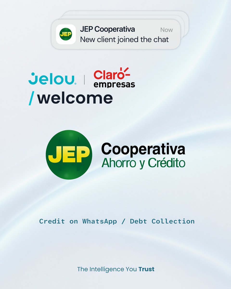 luisloaiza's tweet photo. Say Jelou &amp; welcome to Cooperativa JEP 🇪🇨  
JEP is now live with Emi, our AI Agent, through our joint venture with Claro Empresas Ecuador.  
From loan pre-approval to biometric verification and e-signature — all inside WhatsApp.  
Transactional AI connected to JEP’s core.