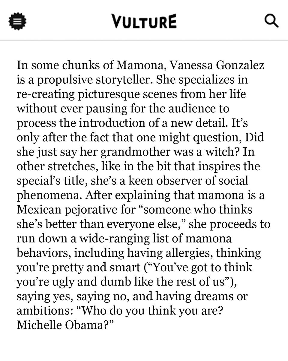 comedydynamics's tweet photo. Watching Vanessa Gonzalez's new special is the least Mamona thing you can do, and @vulture thinks so too! 

Congrats to Vanessa and the team! Check out the new special on Hulu and Disney+ now

#comedy #standupcomedy #standup https://t.co/Pt3VH2pezA