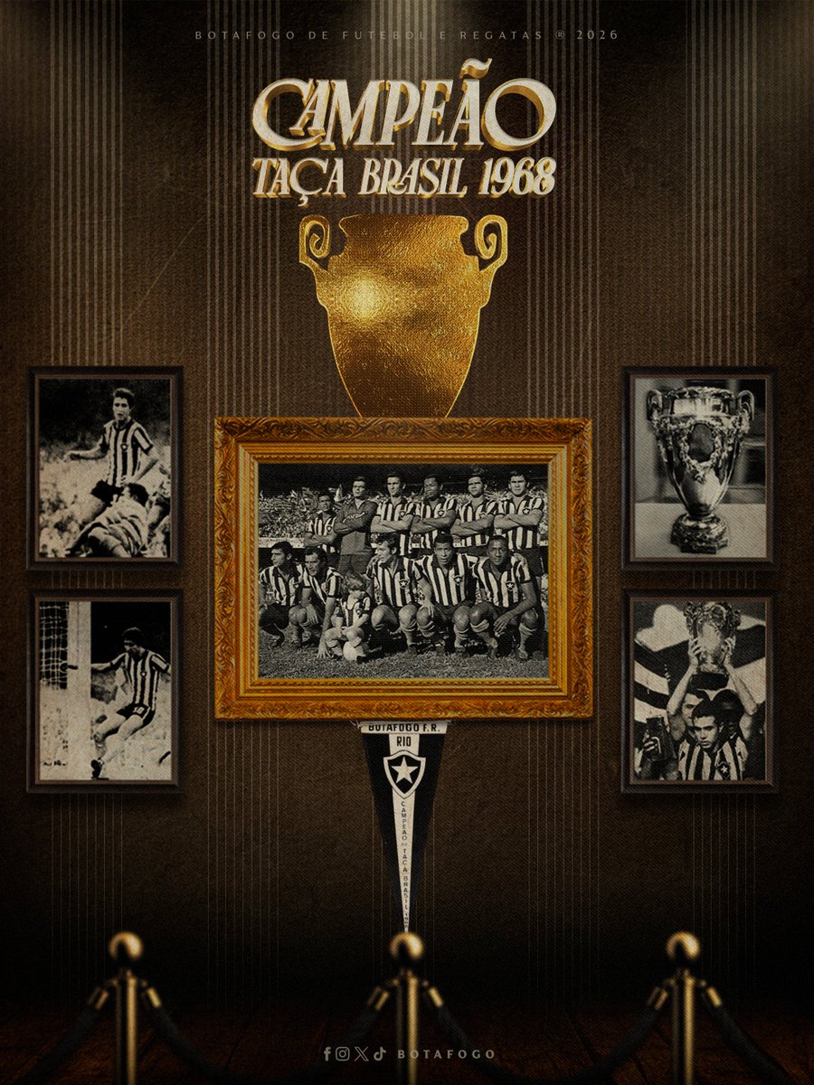Botafogo's tweet photo. 𝐆𝐋𝐎𝐑𝐈𝐎𝐒𝐎 𝐂𝐀𝐌𝐏𝐄𝐀̃𝐎 𝐁𝐑𝐀𝐒𝐈𝐋𝐄𝐈𝐑𝐎 🏆🇧🇷

Em 4 de outubro de 1969, o Fogão bateu o Fortaleza por 4 a 0 no Maracanã e conquistou a Taça Brasil de 1968! O primeiro time Carioca campeão nacional ergueu a Taça com uma equipe recheada de ídolos como Jairzinho, Roberto Miranda, Afonsinho e PC Caju sob o comando do técnico Zagallo! MUITO OBRIGADO, CRAQUES! 🖤🤍 #BFR