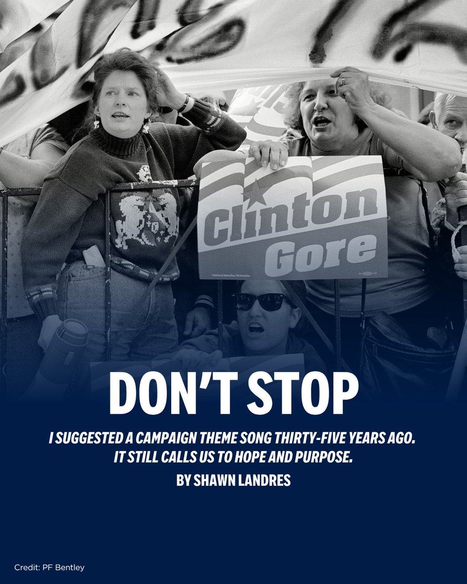 ClintonCenter's tweet photo. "Sometimes slogans work because they are true, and in its way, the song helped catalyze policymaking that has had lasting impact."  

Thirty-five years after @shawnlandres suggested Fleetwood Mac's "Don't Stop" as a campaign song to then-Governor Bill Clinton, he writes that the song still offers hope for tomorrow. 

Read his reflection → https://t.co/fmvBleIydi