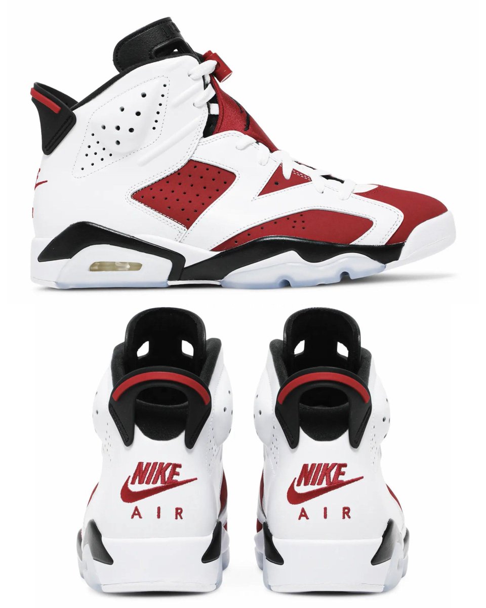 JustFreshKicks's tweet photo. Air Jordan 6 “Carmine” 🌹 

• Nike Air branding
• Family sizing
• March 13th
• $215 https://t.co/8uXceE7WtE