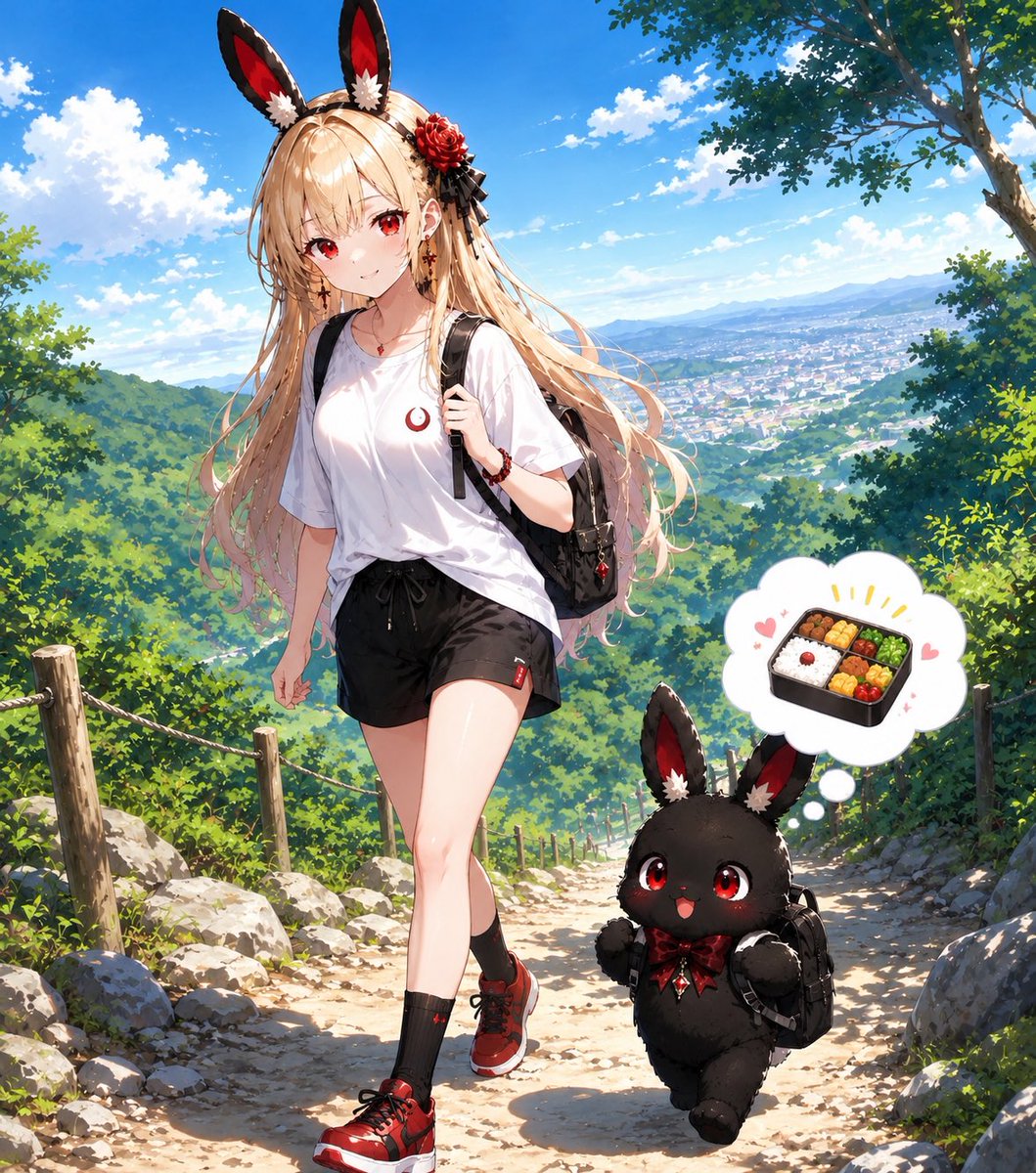 Tsukiyoni_Negau's tweet photo. おはよう〜🐰☀️
今日は登山の日やで〜⛰️✨

ノワールも珍しくやる気満々やん😳🐰
…って思ったら、山頂で食べるお弁当楽しみにしてるだけやった🤣🍙

#おはようVtuber
#Vtuber準備中 https://t.co/DVke4bjA3W