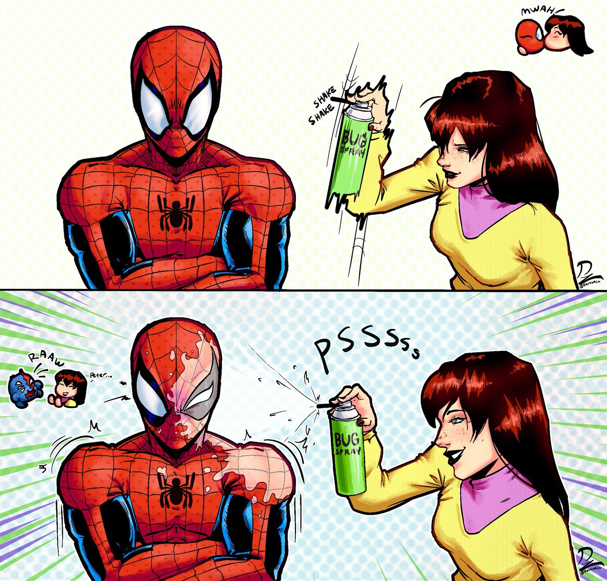 Deszyalt's tweet photo. Bug spray #spiderman https://t.co/UrOBa3xP0s