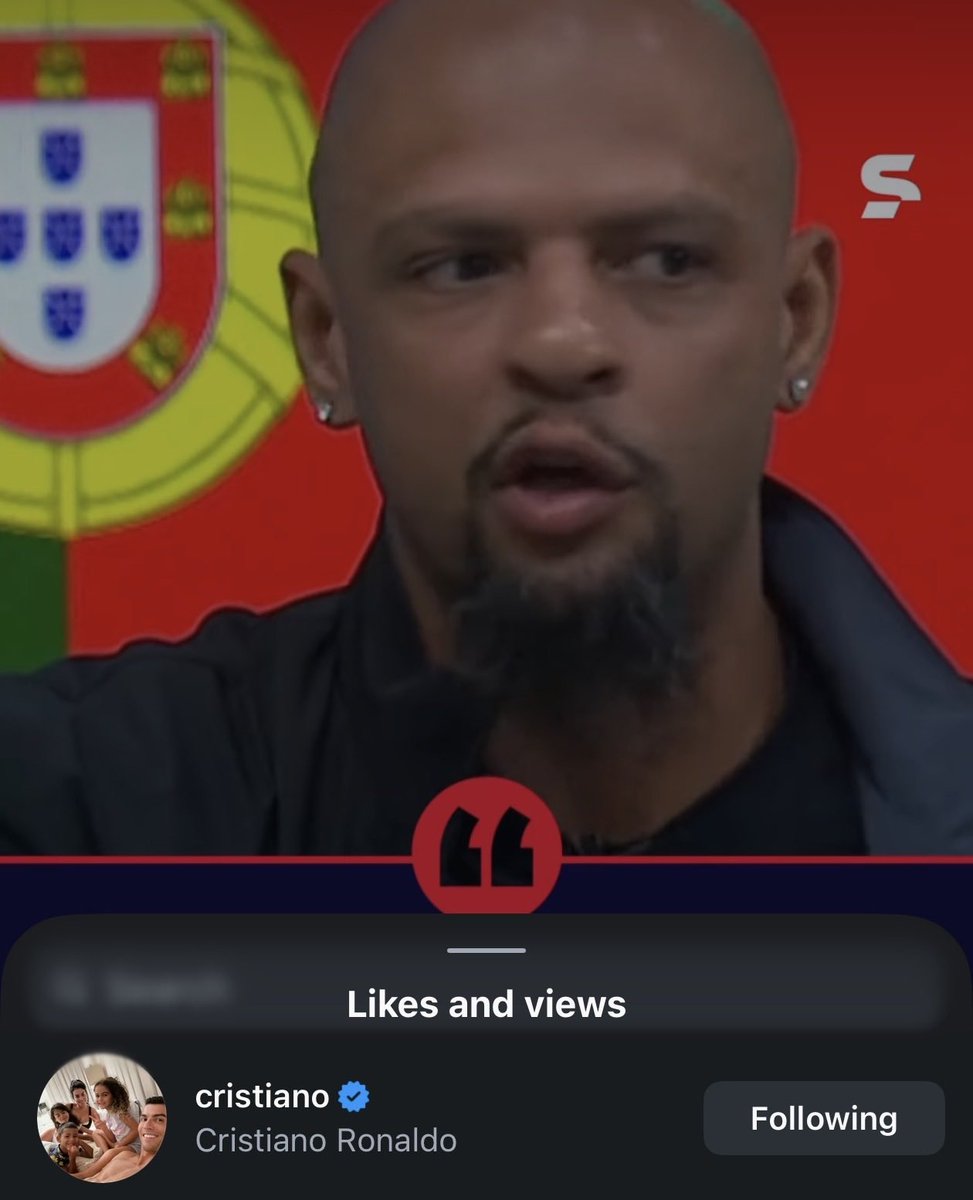 BarcaWorldwide's tweet photo. 🚨🚨🚨 Cristiano Ronaldo likes a video of Felipe Melo, in which he criticizes the difference in treatment between the Argentina and Portugal national teams towards Messi and Cristiano

He wants to be treated like Messi 😂😂 https://t.co/WNLIspzcBk
