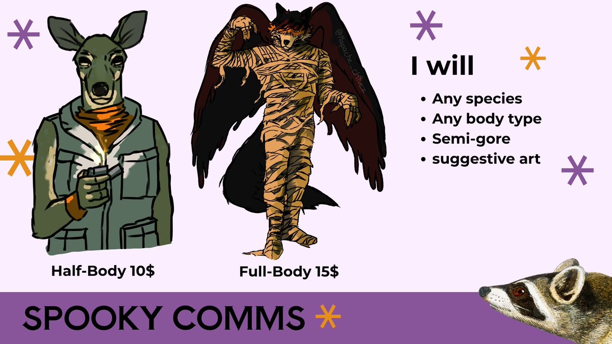 Tlaco_25's tweet photo. SPOOKY COMMISSIONS ARE OPEN🗣️🗣️
halloween is getting closer :D u want something spooky for your character? maybe a cute costume or a creepy monster version, DM me if you’re interested

rts appreciated😺 https://t.co/PWhj4yW2Gf