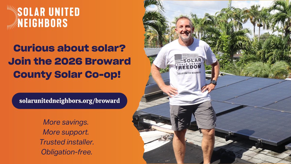 SolarNeighbors's tweet photo. The #Broward Solar Co-op helps #homeowners go #solar together — making it easier to access trusted #installers, competitive pricing, and expert support throughout the process.
 
Get unbiased education and support, sign up for free here: https://t.co/wZHzhkZPqp https://t.co/Tz7lAupBbW