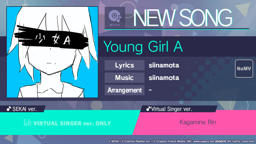 ColorfulStageEN's tweet photo. Song of the Day:

Young Girl A by siinamota

Group: VIRTUAL SINGER https://t.co/XRQoizehLj