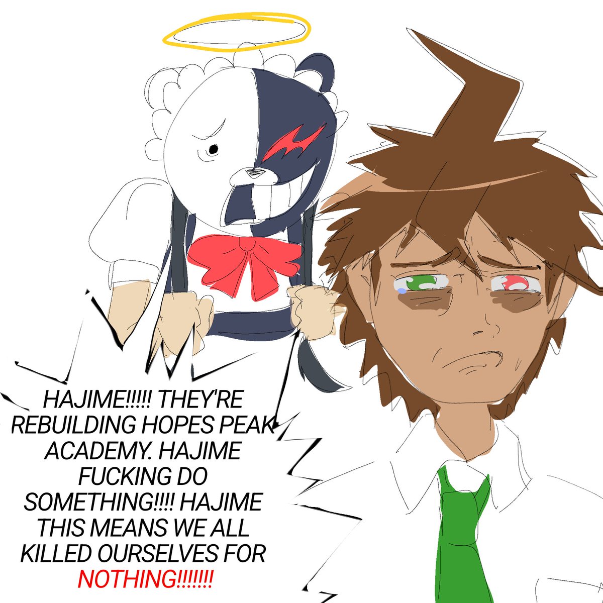 meOwl160021's tweet photo. DANGANRONPA NEWS: Monokuma maid hears the news about makoto naegi rebuilding hopes peak academy and falls into despair #danganronpa #fan https://t.co/CmPo6skWxA