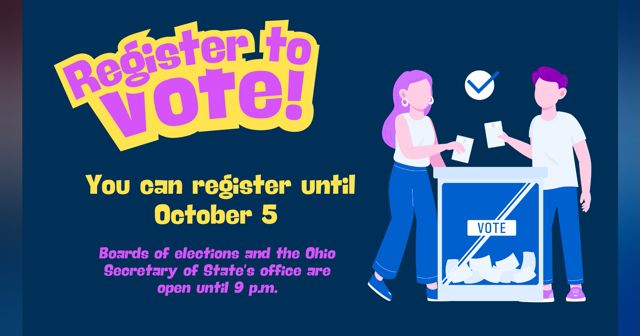 OhioNeighborNet's tweet photo. Ohio voters, don't miss out! The deadline to register is October 5th. Sign up today and ensure your voice counts at the polls. https://t.co/2a7tp7Csrs https://t.co/Ln39okN2ti