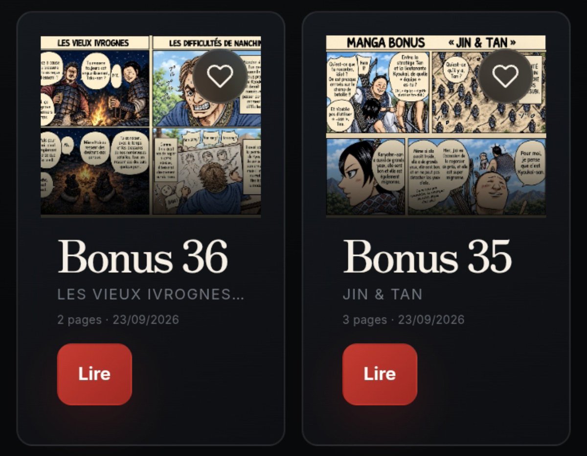 ShinsekaiTeamOf's tweet photo. #kingdom Deux nouveaux chapitres Bonus disponible sur notre site 👇👉 [https://t.co/QG3shKWebB]
Titre Bonus 35 : JIN &amp; TAN
Titre Bonus 36 : LES VIEUX IVROGNES &amp; NANCHIN

Bonne lecture - Shinsekai_Team https://t.co/xhBDOScLr0
