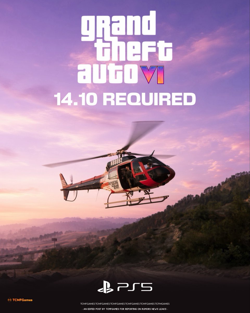 TCMF2's tweet photo. GTA 6 PS5 will require update 14.1 
⠀ ⠀ ⠀ ⠀ ⠀ ⠀ ⠀ ⠀ ⠀ ⠀  ⠀ ⠀ ⠀ ⠀ ⠀ ⠀ ⠀ ⠀ ⠀ ⠀  
This means people on a jailbroken PS5 will not be able to play GTA 6

The jailbreak firmware support currently only goes up to 13.60 
⠀ ⠀ ⠀ ⠀ ⠀ ⠀ ⠀ ⠀ ⠀ ⠀  ⠀ ⠀ ⠀ ⠀ ⠀ ⠀ ⠀ ⠀ ⠀ ⠀  
Until that changes you need to update to be able to play GTA 6 at launch 

Src for firmware requirement : PlaystationGameSize 

- playstation | ps5 pro | ps5Themes