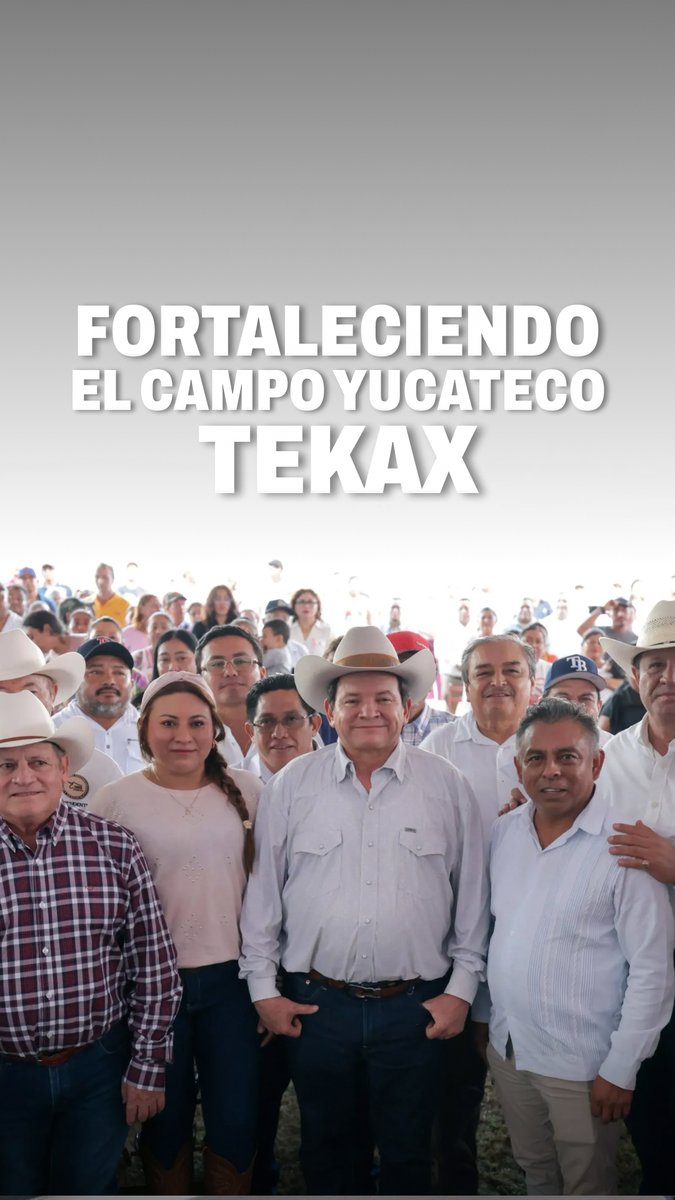 A vertical graphic reads "FORTALECIENDO EL CAMPO YUCATECO TEKAX" above a group of people posing together, with a central man wearing a white cowboy hat.