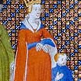 Medievalhtybuff's tweet photo. A much later depiction of the 10th century queen Eadgifu. Eadgifu was a daughter of the English king Edward The Elder and wife of the Frankish king Charles The Simple. With her, is her one son, the future Louis IV https://t.co/39yM2dwNH5