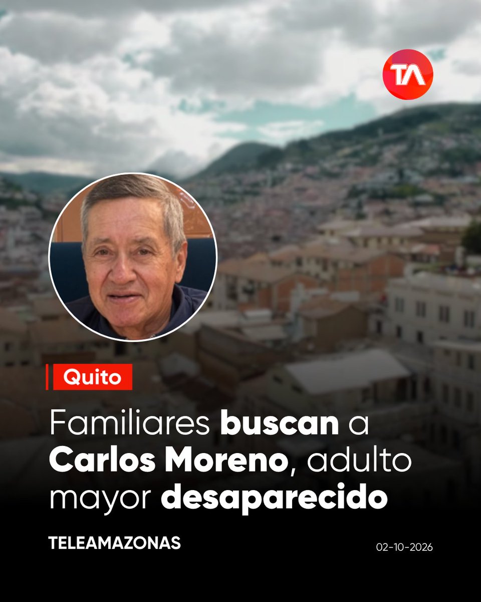 teleamazonasec's tweet photo. 🚨 https://t.co/KZtsqyZeWW 👉 Autoridades y familiares buscan a Carlos Moreno, un adulto mayor de 70 años visto por última vez en el sector de La Concepción, al norte de #Quito. https://t.co/8NlgeeZwml