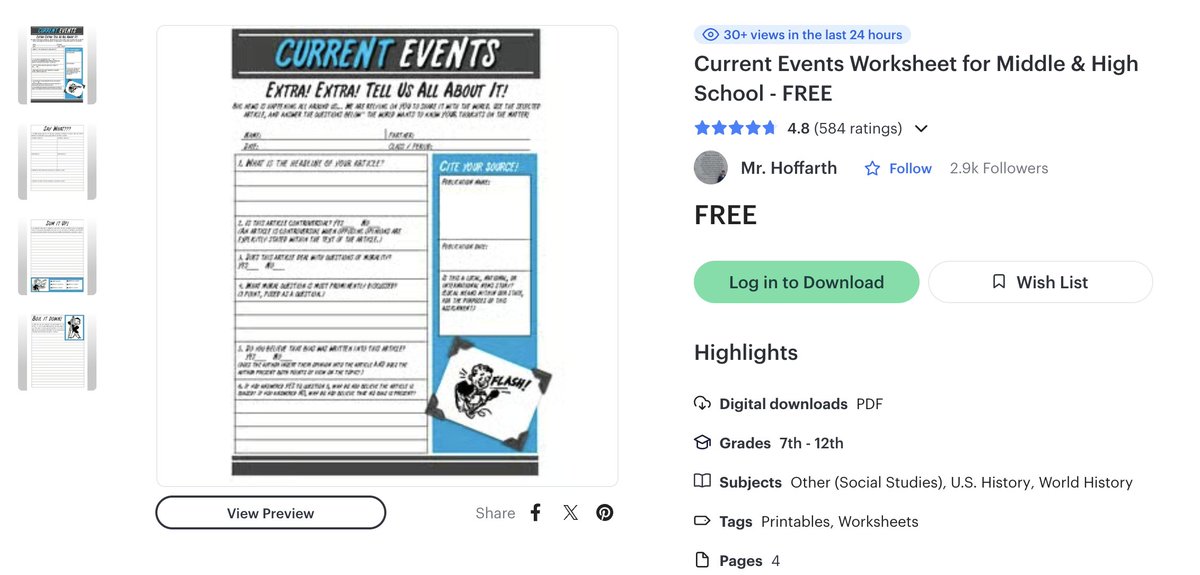 BNieves228's tweet photo. I came across this free current events worksheet on Teachers Pay Teachers. This will be used when teaching history classes to help students relate their studies with relevant world news. #EdTechECC https://t.co/vktQq9BtBC https://t.co/ApunvykdqF