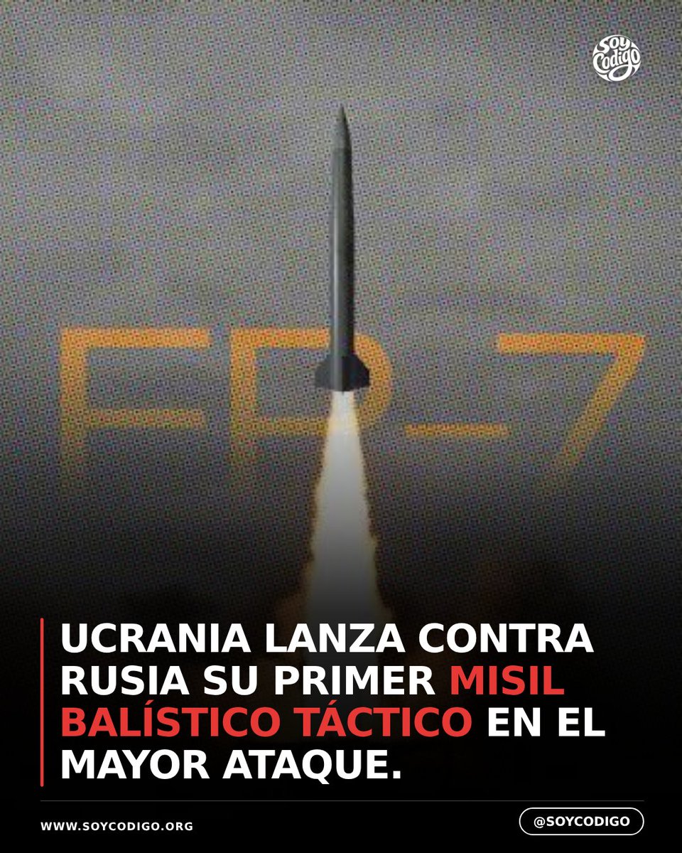 CodigoCreator's tweet photo. 🚨#URGENTE 🇺🇦🇷🇺 Ucrania lanza contra Rusia su primer misil balístico táctico

El presidente ucraniano Volodímir Zelenski asegura que su país lanzó contra Rusia por primera vez un misil balíst… #Rusia #Ucrania #Guerra https://t.co/miJdlxxx0I