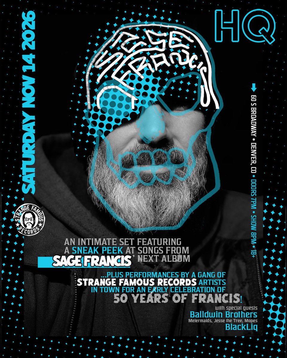 BlackLiq's tweet photo. Sat 11/14 in Denver, CO at HQ I'll be throwing broccoli once again with my @SFRupdates family @SageFrancis & @BalldwinBros aka @Metermaids @mopes_sfr & @jessethetree401 

https://t.co/7Vpor3sWqo

Sage is gonna hit you some of his new album (yes it's real and it's good!) and you know what, I'm gonna hit you with a lil something new too.

There may even be more announcements to come so get your tix for these shows today and start counting down your days.