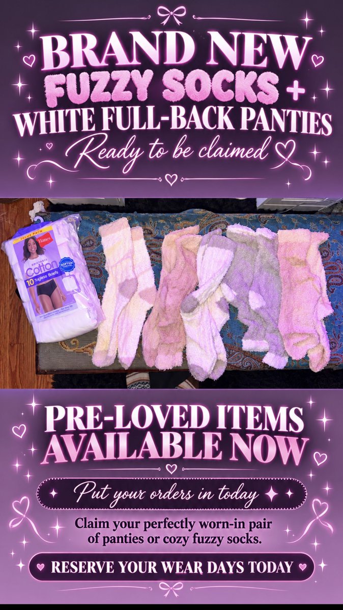 MissKinksclips's tweet photo. We know that old pair that you’ve been hanging onto has definitely lost its scent by now. Let’s get you a fresh pair to have and hold onto. From me to you 💌

DM to reserve today https://t.co/Pv3iypAQZT