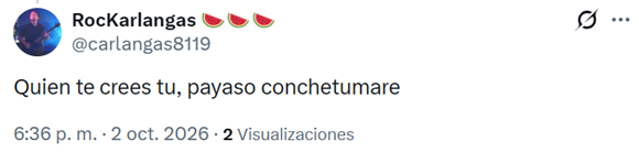 sergiou01329861's tweet photo. Está lleno de bots de izquierda insultando.
Es un agrado para mi que al menos me lean y aprendan un poco de civilidad y democracia.
Toda cabeza hueca tiene algún momento de lucidez y espero que lo aprovechen para entender que están en el lugar equivocado de la historia. https://t.co/sxdpDKKuCA